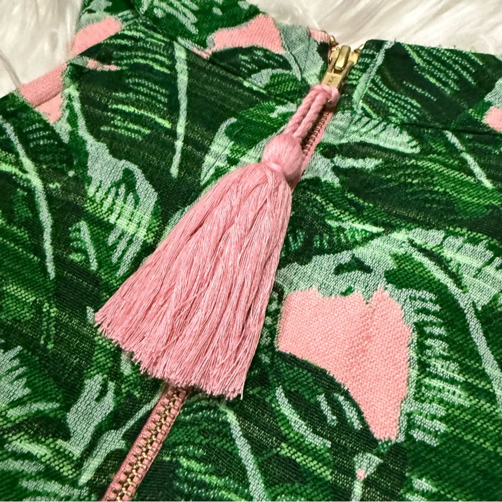 Judith March Lady of Summer palm print mini dress high neck green and pink large - Picture 7 of 13